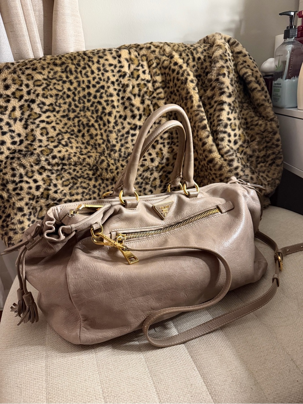 Prada Vitello Shine Leather Top Handle Satchel Bag